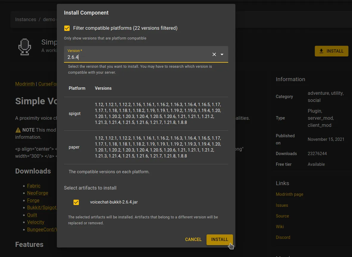 Install Simple Voice Chat plugin