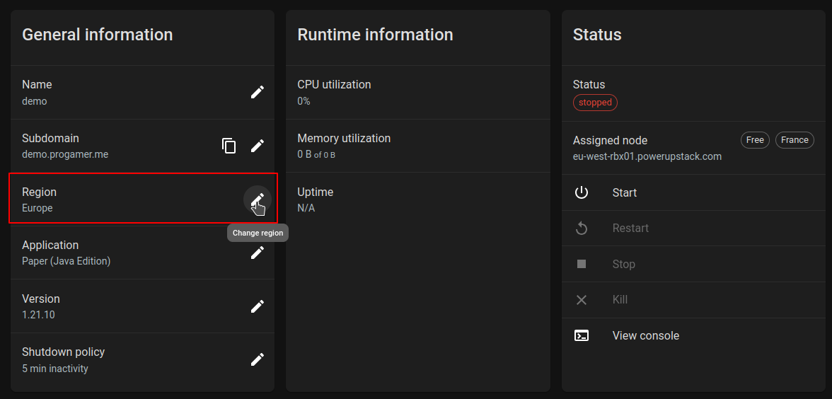 Edit instance region