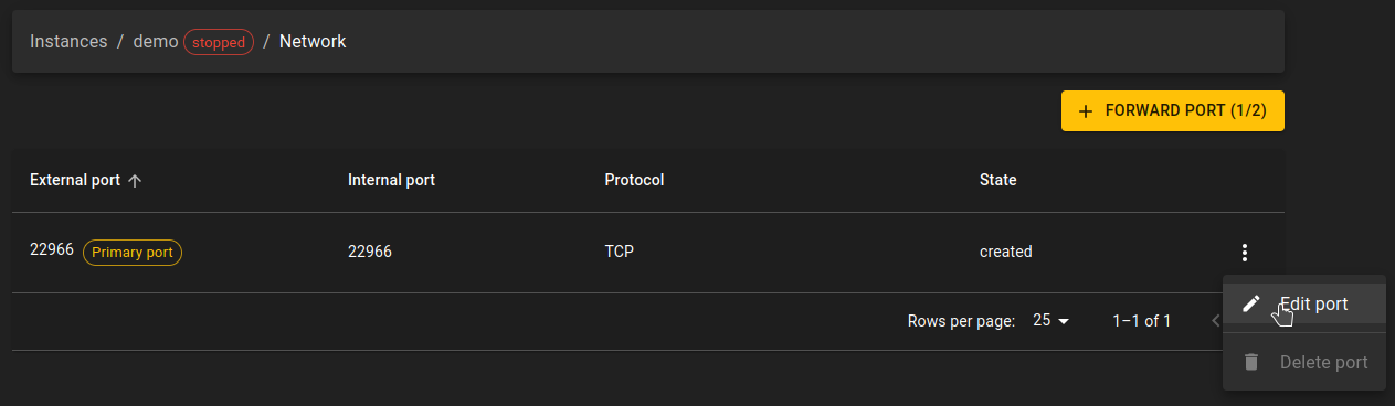 Edit primary port context menu