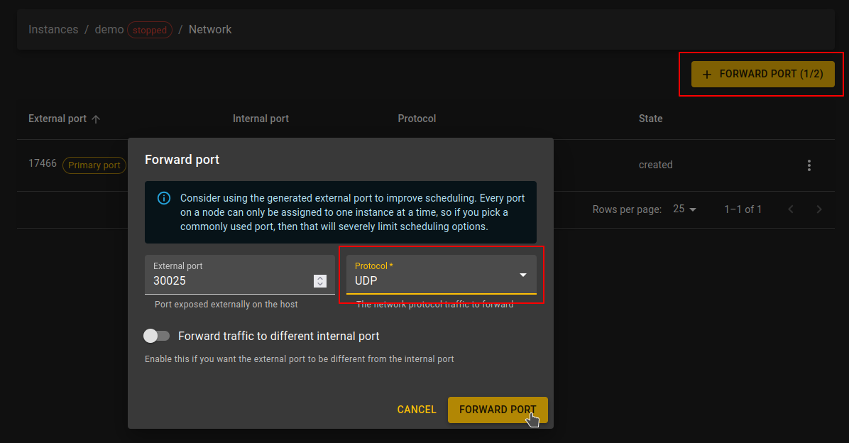 Forward a UDP port