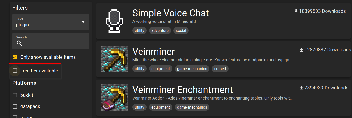 Uncheck free tier available