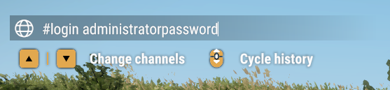 Example of the administrator login command entered in Arma Reforger chat