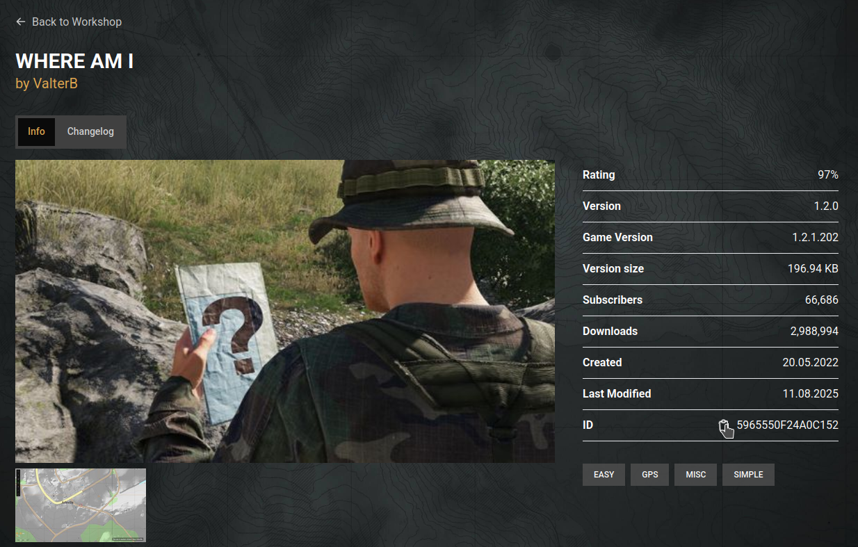 ID field and copy button on an Arma Reforger Workshop mod page
