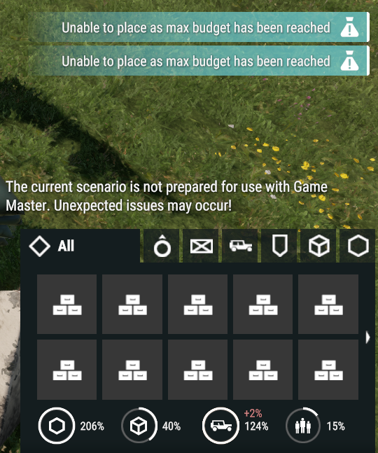 Game Master displaying Unable to place as max budget has been reached