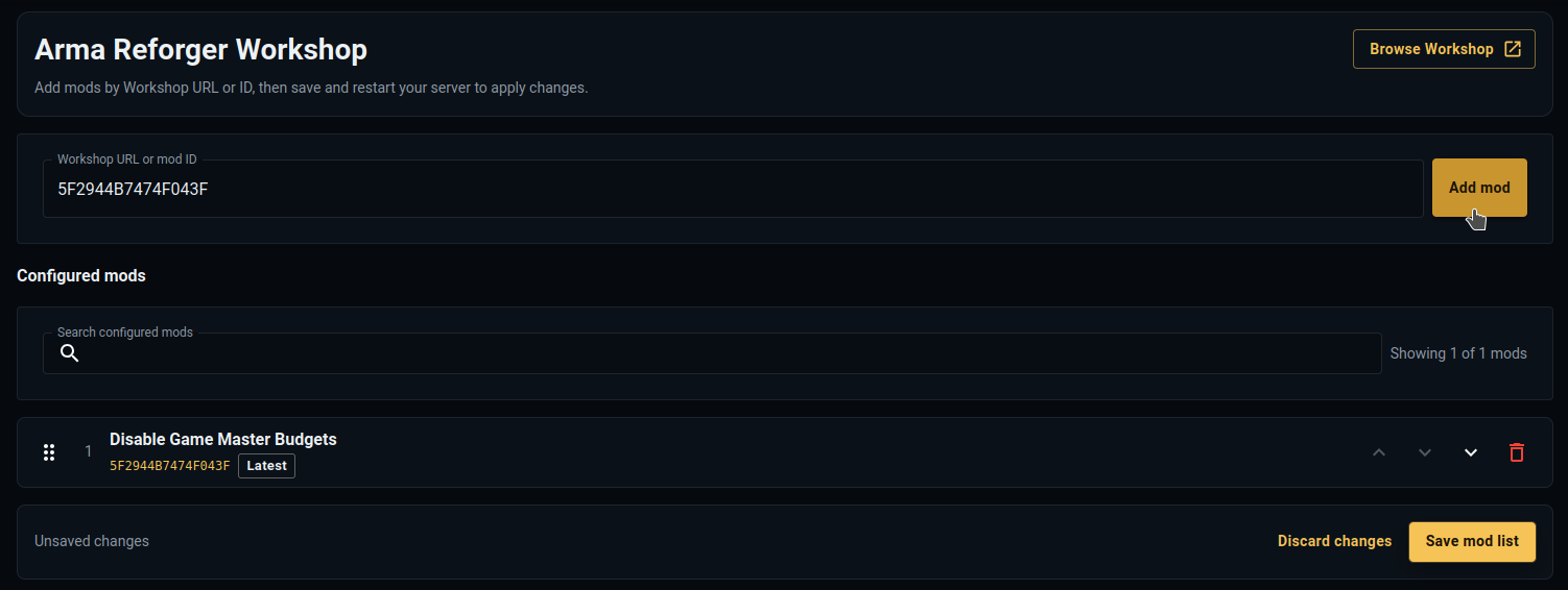 Disable Game Master Budgets in Configured mods with the Save mod list button